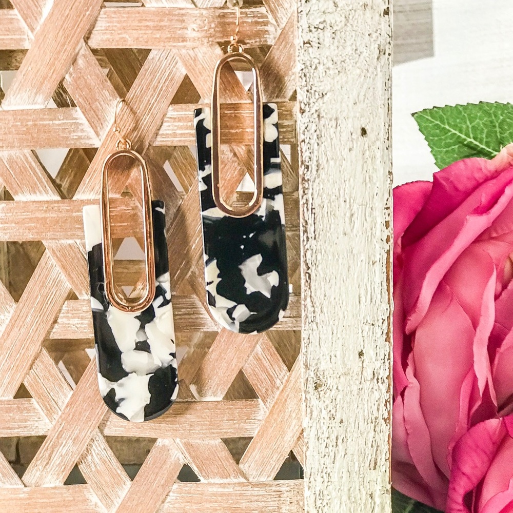 Black/White/Gold  Marble Dangle Earrings